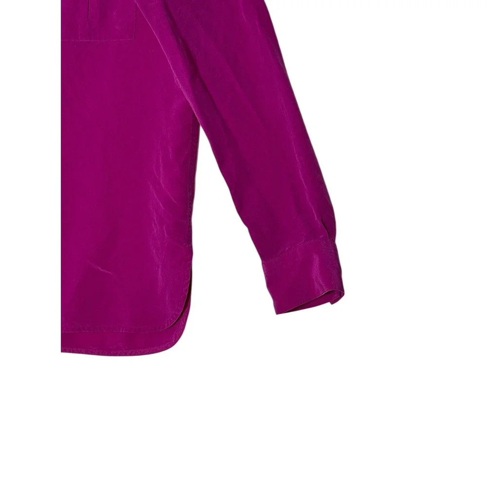 VINCE Top Women's Size 10 100% Silk Hot Pink Long Sleeve V-Neck Button Up Career - Picture 7 of 8